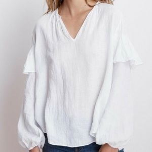 Velvet Linen White Tyra Ruffle Peasant Top